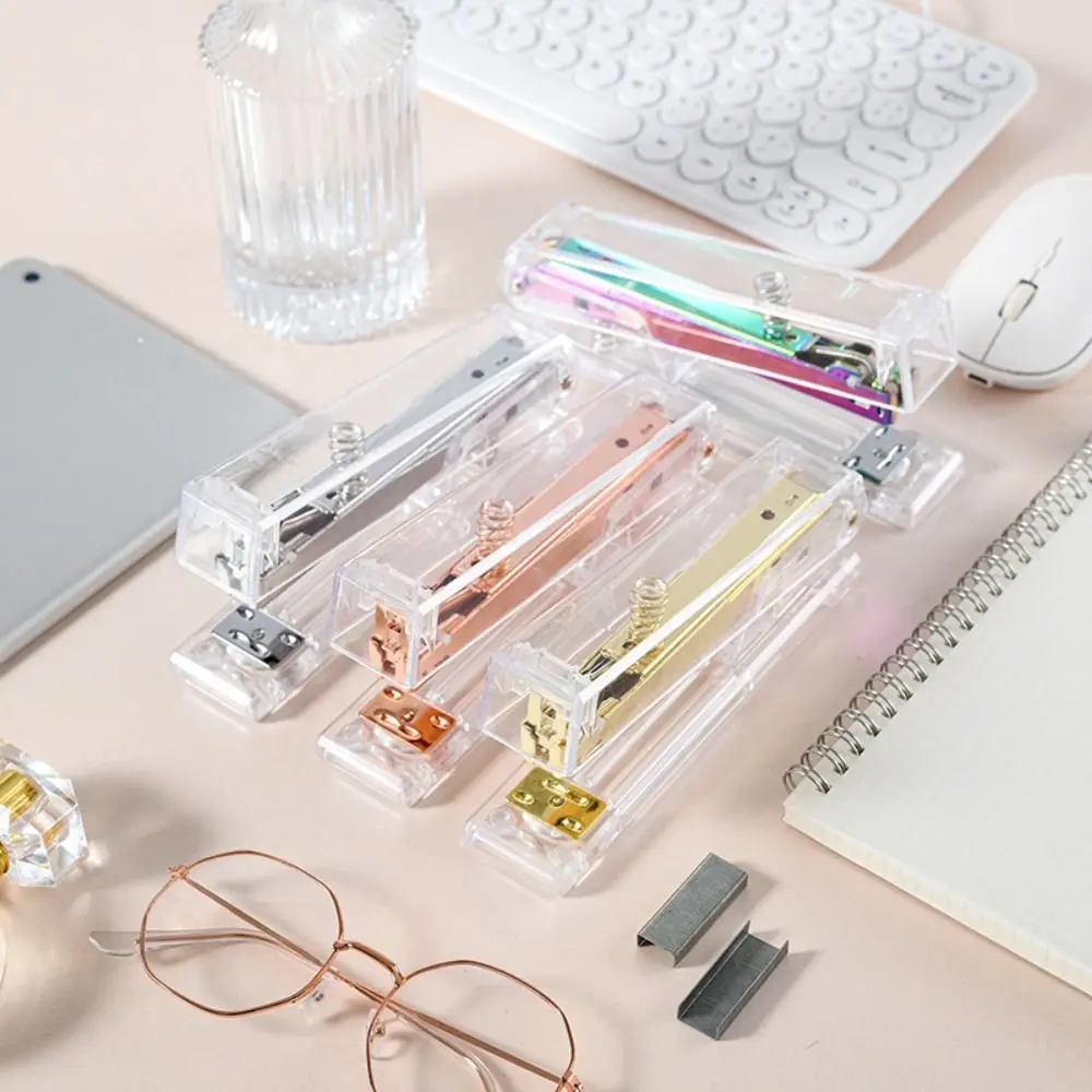 Manual Transparent Stapler Rose Gold Lightweight Paper Stapler Bookbinding Tool Simple Book Binding Machines Student