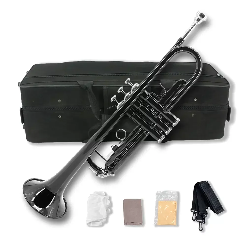 yinfente black color  Bb Standard Trumpet with Case 7C Mouthpiece and Cleaning Kit Nice Tone black  case