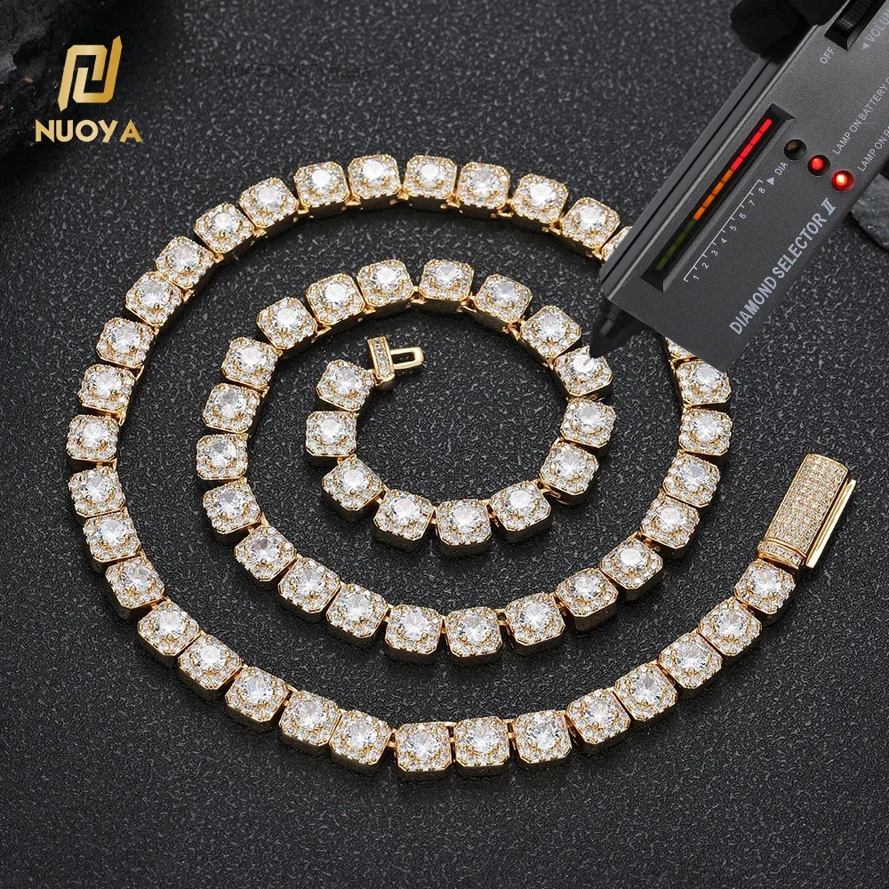NUOYA Luxury Jewelry 925 Sterling Silver Moissanite Clustered Tennis Chain Necklace Pass Diamond test Necklace Gift for Women..