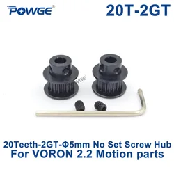POWGE Black 2GT 2M 20 Teeth Synchronous Timing Pulley Bore 5mm No Big Hub for 2MGT GT2 belt width 6mm 20Teeth 20T VORON