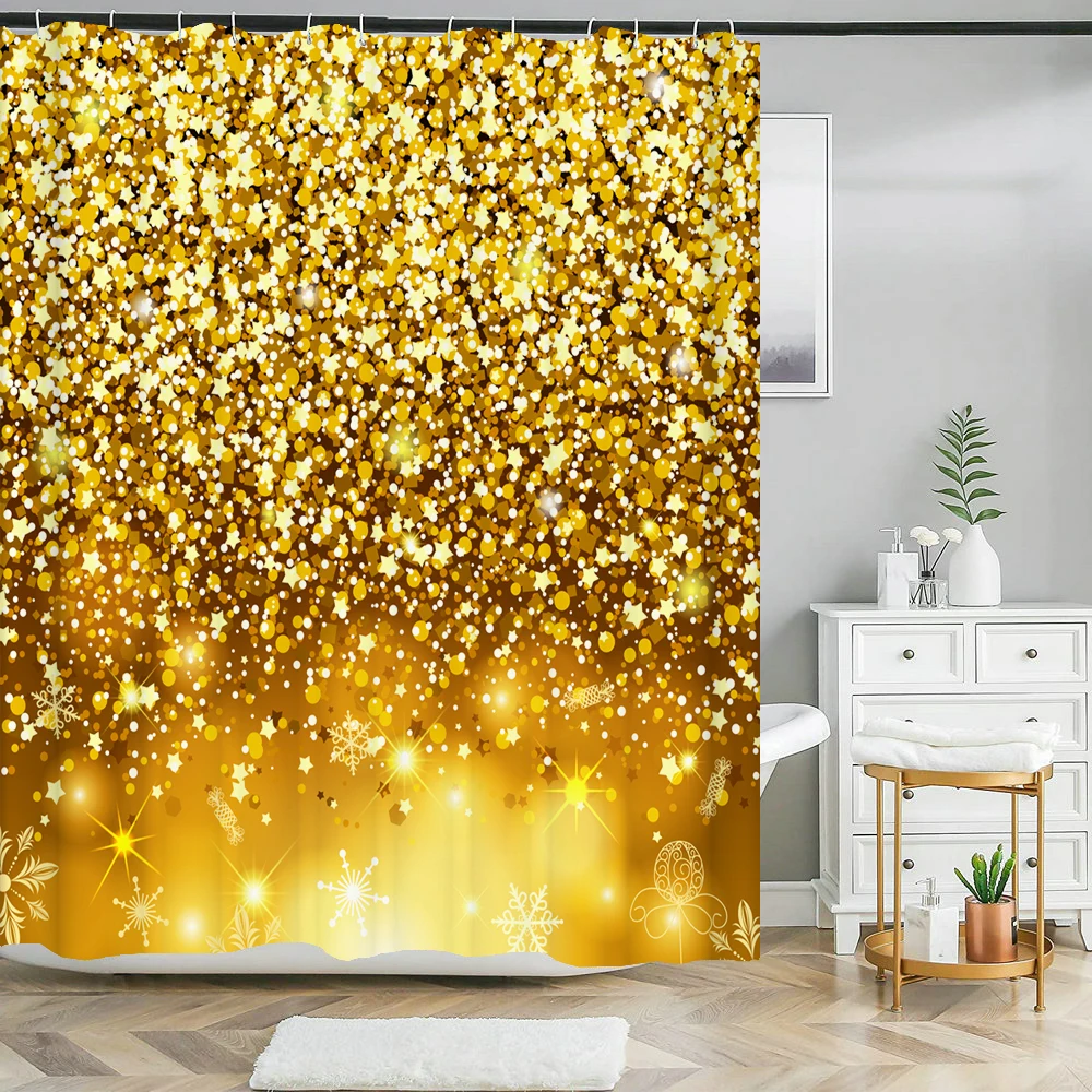 Black Golden Glitter Shiny Art Print Shower Curtain Waterproof Fabric Creative Bathroom Curtain Home Decor Bath Screen with Hook