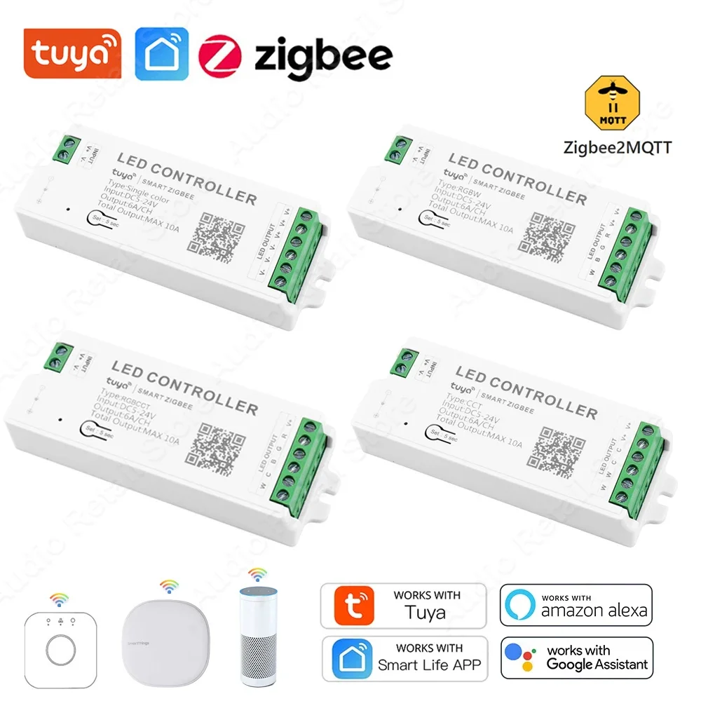 Tuya Zigbee 3.0 LED Controller Single Color CCT RGB RGBWC Light Strip Controller Tuya Gateway SmartThings Voice Control DC5V-24V