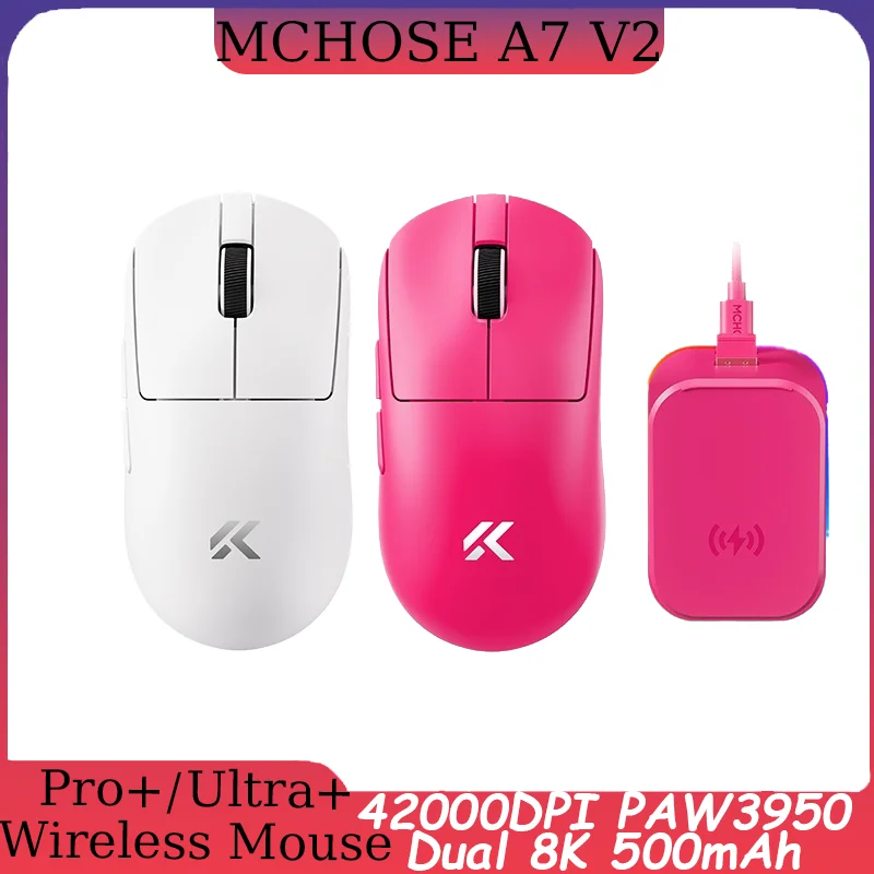 

MCHOSE A7 V2 Pro+/Ultra+ Мышь для киберспортивных игр, трехрежимная PAW3950, двойная легкая эргономичная мышь 8K, беспроводная Bluetooth, 500 мАч