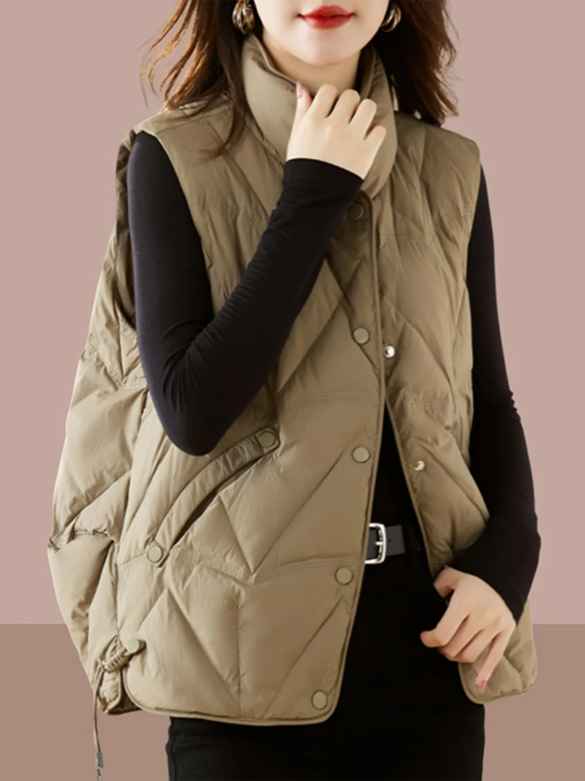 

Women's down Vest Winter New Fashion Stand Collar Warm Sleeveless Jacket Outerwear Commute Style Pure Color 40-49 Years Old