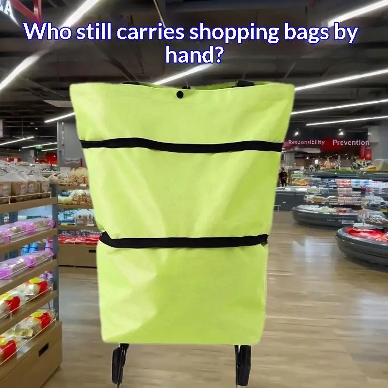 Foldable Wheeled Shopping Bag Large Capacity Eco-friendly Durable Fabric Reusable Tote for Supermarket Commute Shopping Use