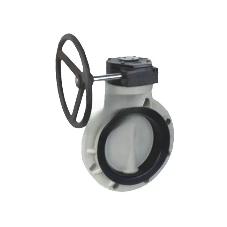 البلاستيك رقاقة فراشة صمام مقبض دودة والعتاد عملية UPVC ، CPVC ، D371X-6V DN400 إلى DN500