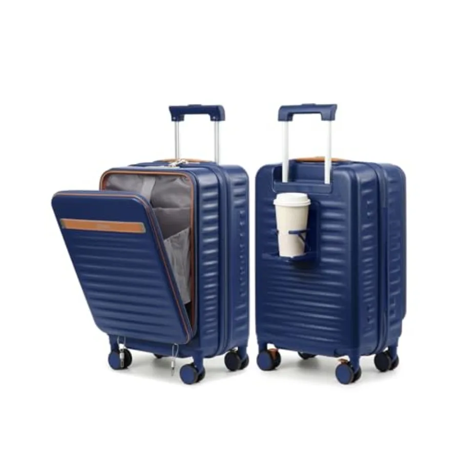 

20 Inch Hard Shell Carry-on Luggage Airline Approved with Front Compartment and Cup Holder Spinner Wheels TSA Lock for Women Me