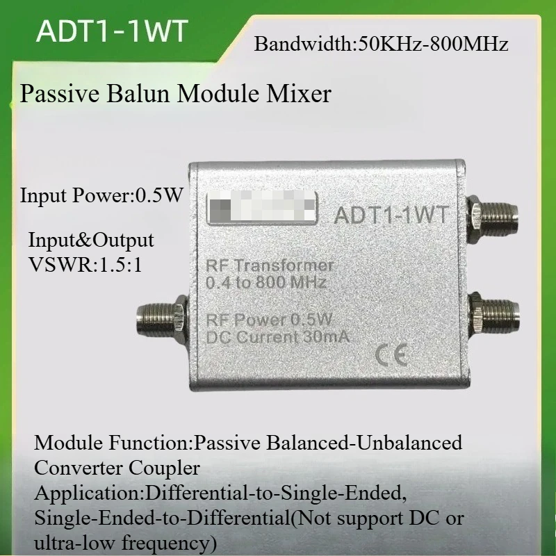 `ADT1‑1WT Passive Balun Module Mixer 50KHz‑800MHz Passive Balanced‑Unbalanced Conversion RF Coupler Signal Conversion Component`