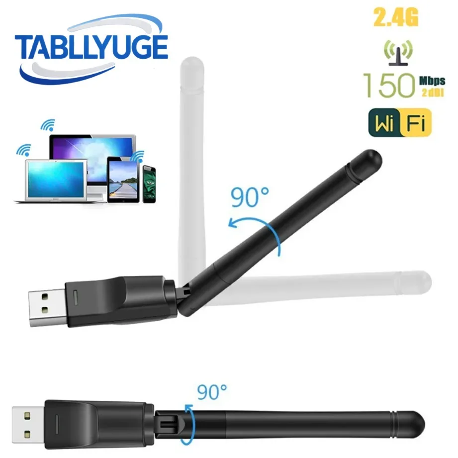 

New WIFI USB Adapter MT7601 150Mbps USB2.0 WiFi Wireless Network Card 802.11 b/g/n Adapter With Rotatable for PC Laptop Windows