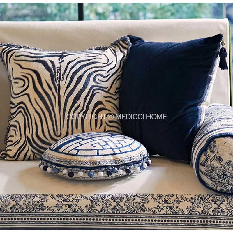 Medicci Home Curly Zebra Stripes Decorative Square Cushion Cover Luxury Fringed Pillowcase 45x45cm For Living Room Sofa Couch