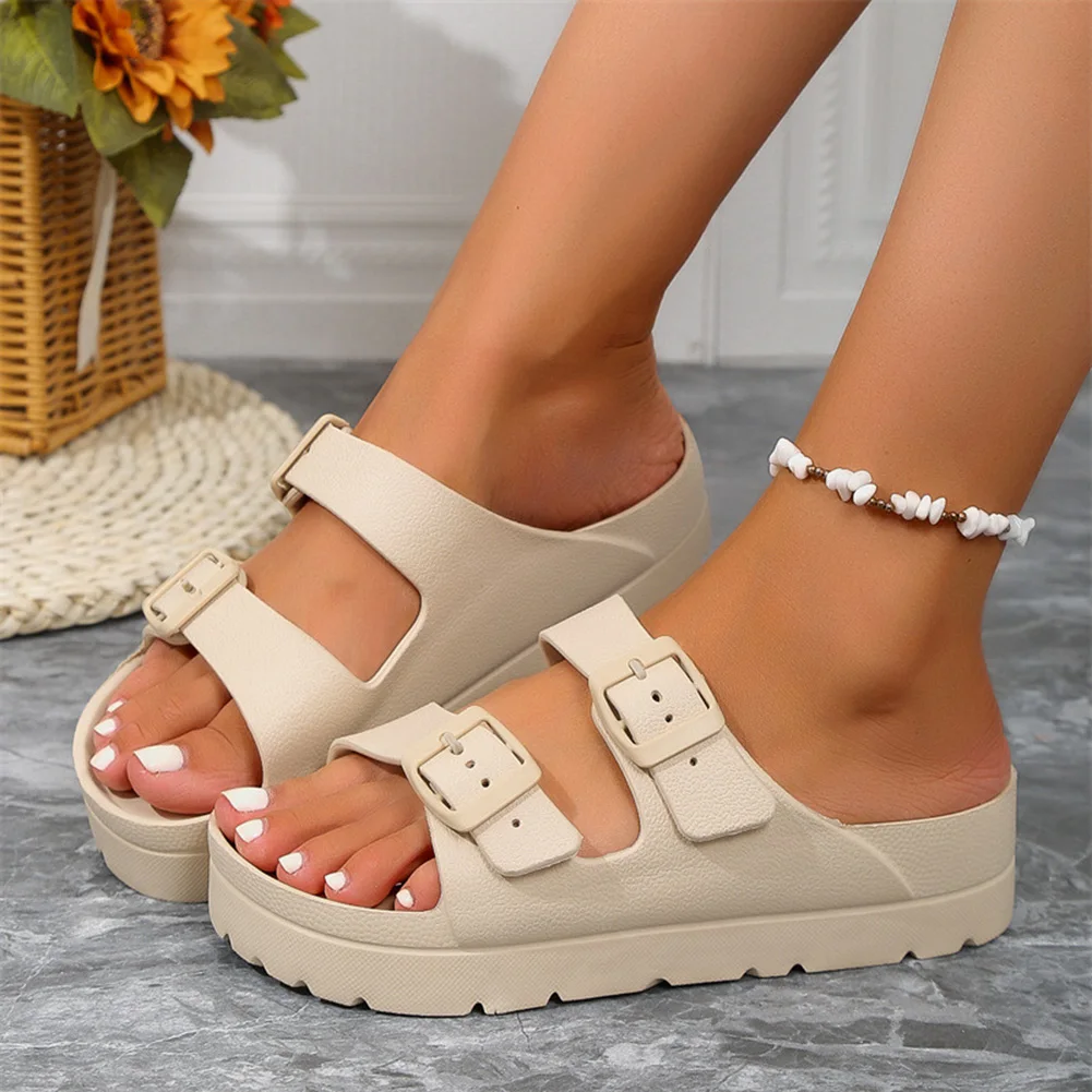 Slippers Lightweight Buckle Thick Sole Slippers Women Summer Slip-On Platform Slide Sandals Woman Soft EVA Outdoor Flip Flops