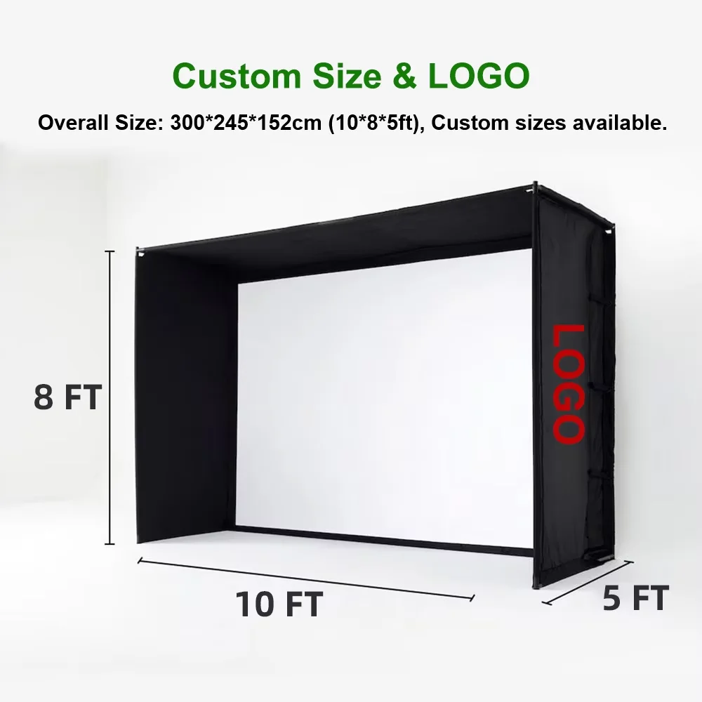 Dericsson Indoor Golf Simulator Enclosure With Frame Double Layer Impact Screen Golf Practice Cage Custom Size & LOGO Available