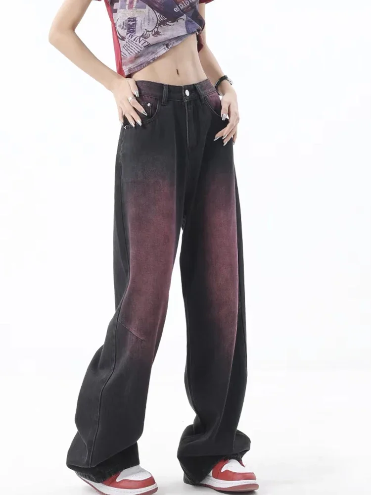 Women Jeans Vintage Wide Leg High Waist Baggy Purple Jean Pants Y2k Streetwear Harajuku Loose Cowboy Denim Trousers Female 2023