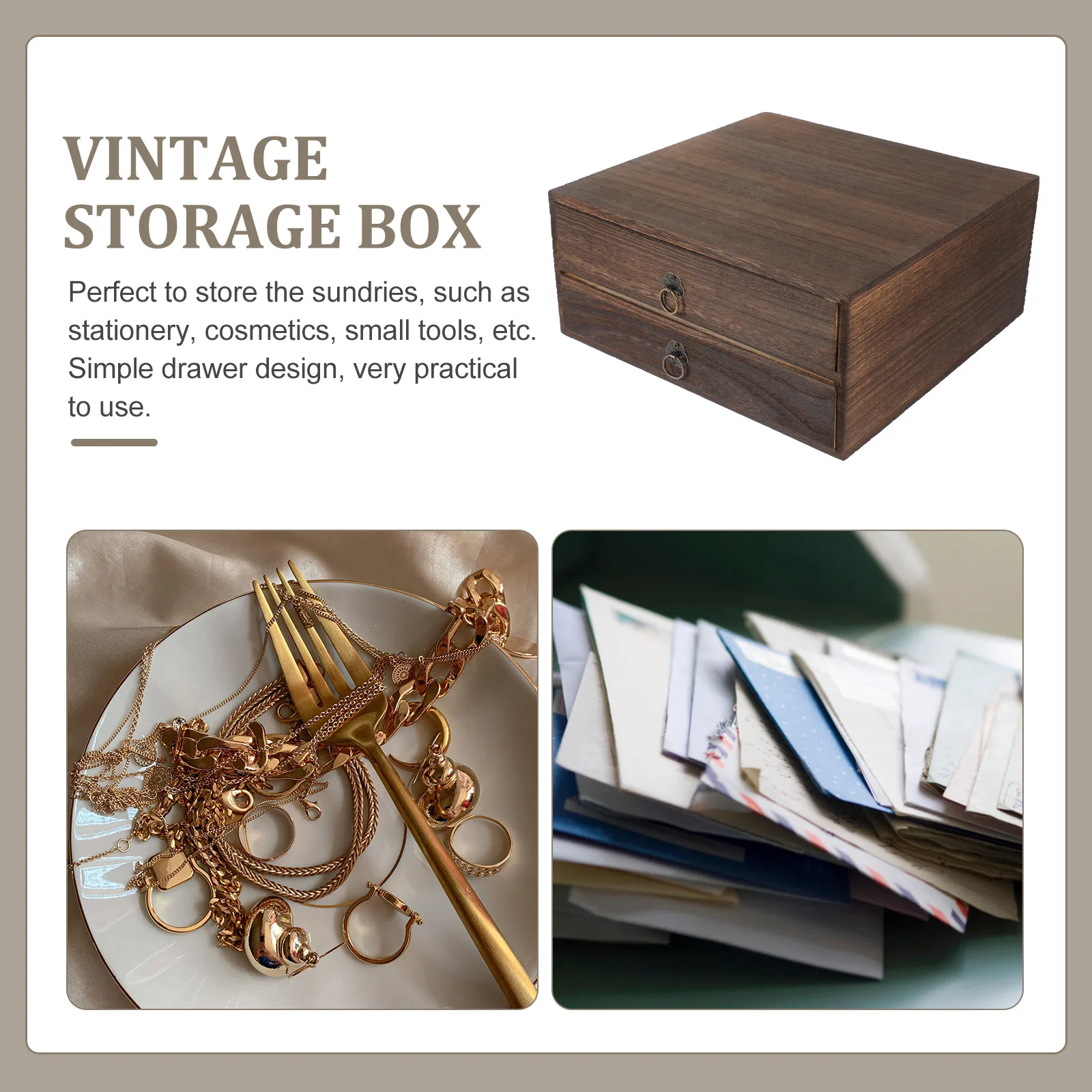 

2-Layer Wooden Storage Box For Stationery Cosmetics Sundries Organizer Drawer Type Multi-Layer Box Compact Strong Load-Bearing