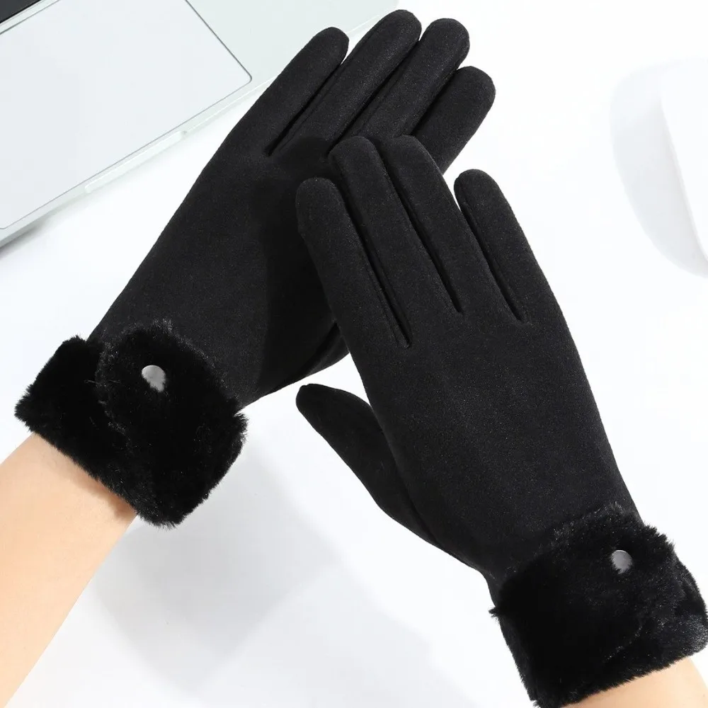 All-Match Velvet Gloves Windproof Thick Winter Gloves Solid Color Warm Women Mittens Girls