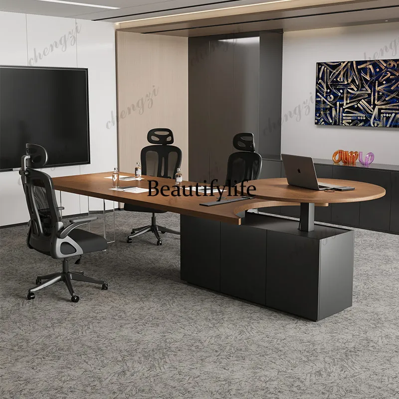 P182 Solid wood conference office integrated table Light luxury modern high-end reception table and chair combination