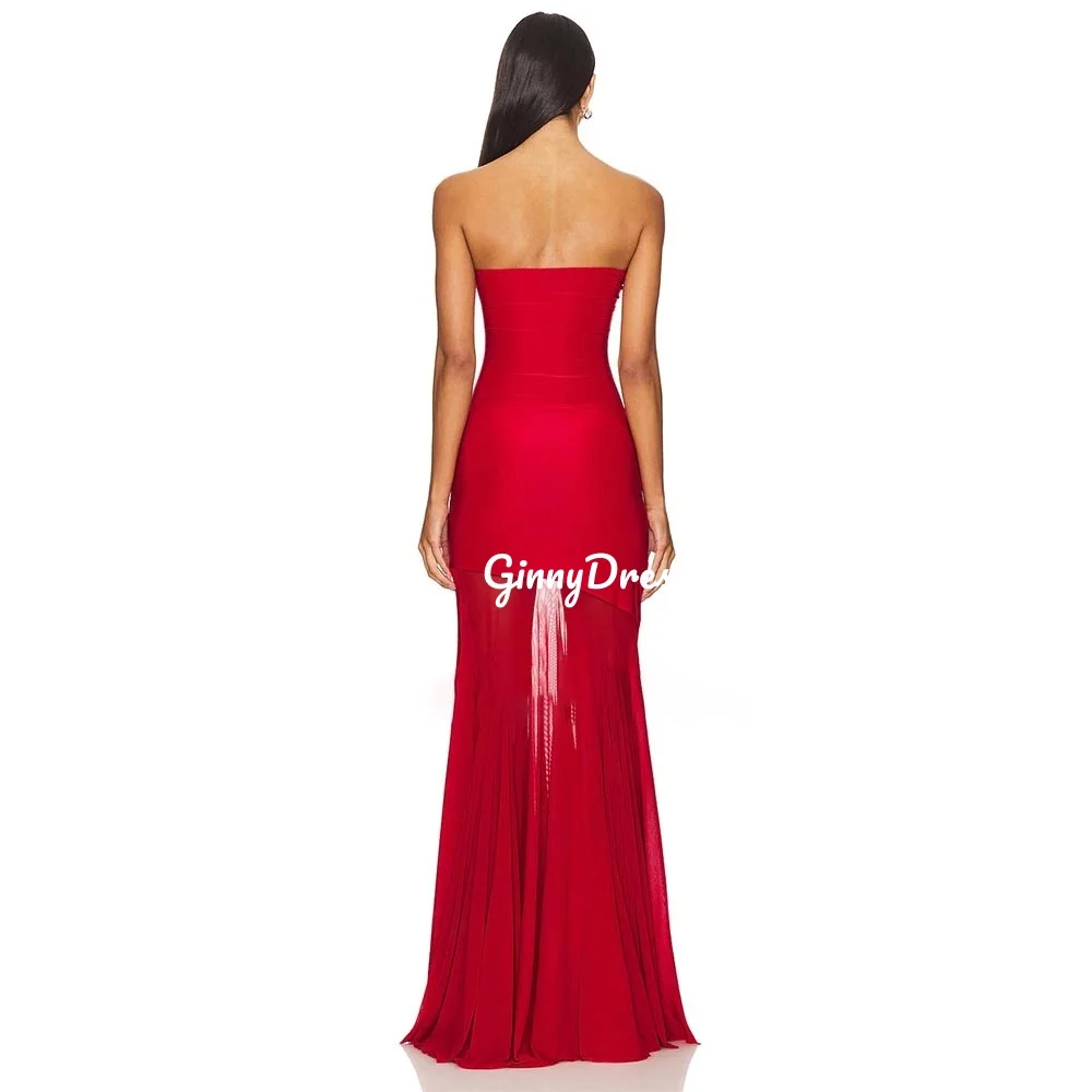 Customized Dresses For Prom A-Line Strapless Floor-Length Ruffle Luxury Evening Dresses Sleeveless Wedding Party Dresses
