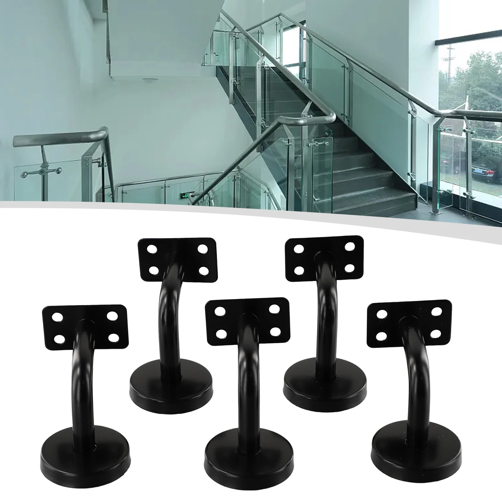 أداة درابزين قوس دعم جدار جبل 5 قطعة مزارع أسود منحني أنبوب حماية مسطح الفولاذ المقاوم للصدأ مريحة #4