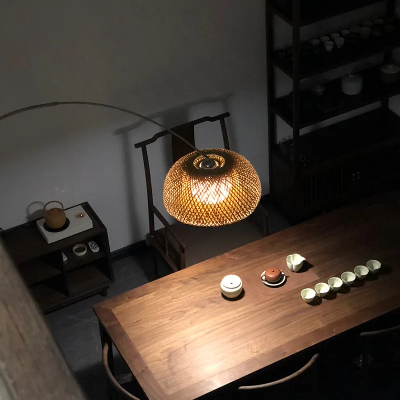 

Living room bamboo weaving tea table table lamp study dining room atmosphere Chinese floor lamp