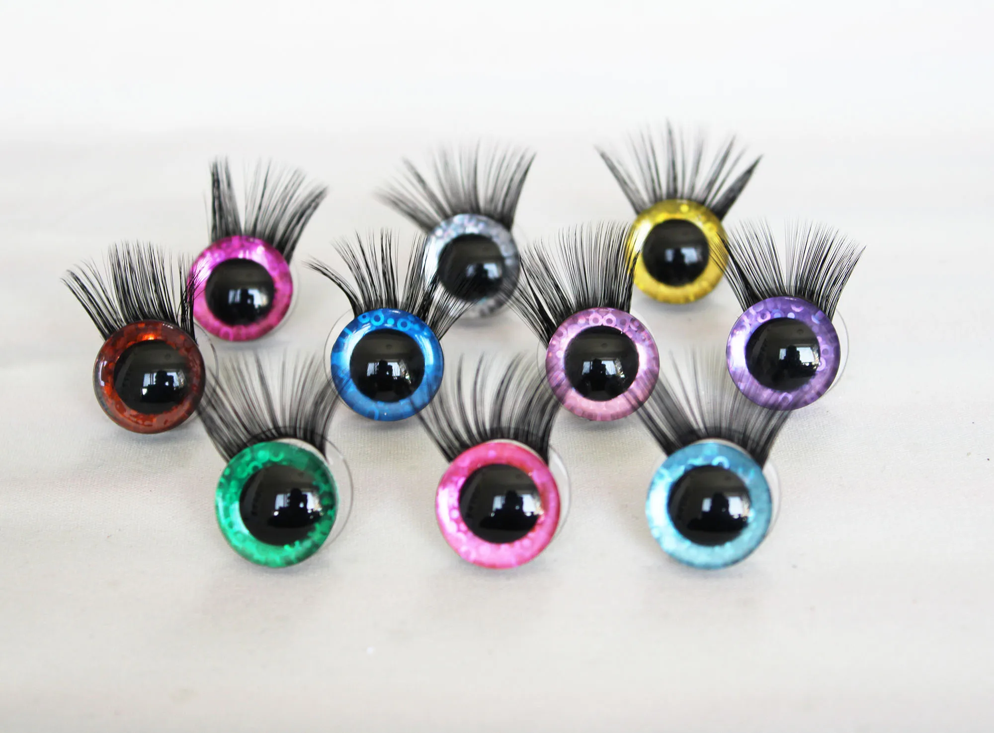 

20PCS New 9mm to 30mm craft eyes new bling toy safety eyes 3D gliiter doll pupil eyes with black eyelash tray -Q10