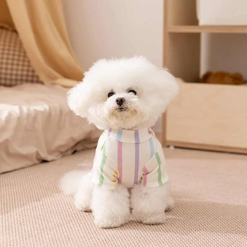 

Vertical Striped Pet Bottoming Shirt Winter Yorkshire Vest Puppy Warm Two-legged Clothing Cartoon Pattern Dog Clothes