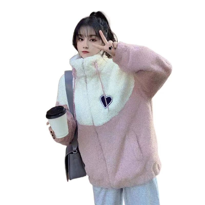 Plus Größe Damen Verdickte Lamm Samt Jacke Herbst Winter Lose Fit Spleißen Baumwolle Mantel Koreanischen Stil Gymnasiast F...