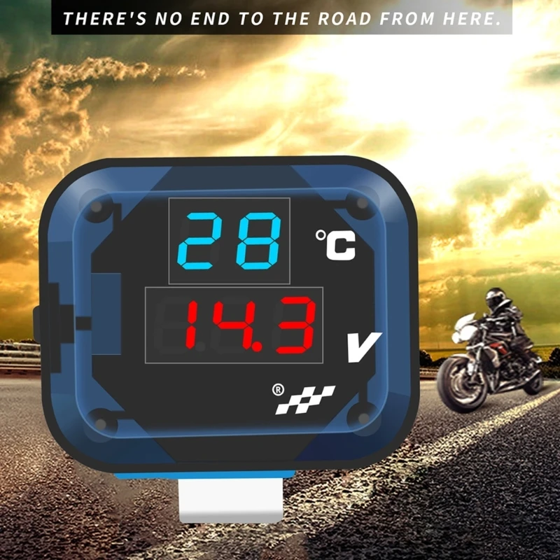 3 in 1 Motorcycle Thermometer Voltmeter with USB Charging Port 12V-24V Handlebar Mount Digital Temperature Meter D7YA