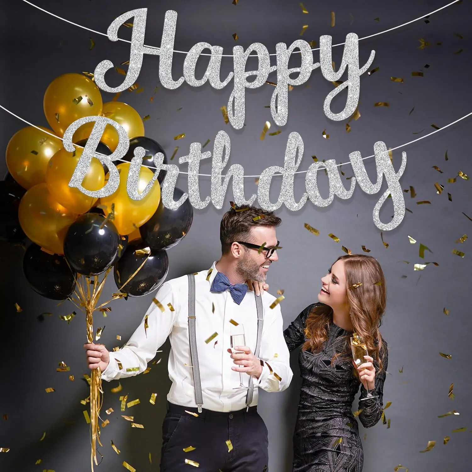 Glitzerndes Banner-Schild „Happy Birthday“, Geburtstagsgirlande, Wandtür, Banner, Flagge für Damen, Herren, Jungen, Mädchen, Party-Hintergrunddekorationen – Detail 10