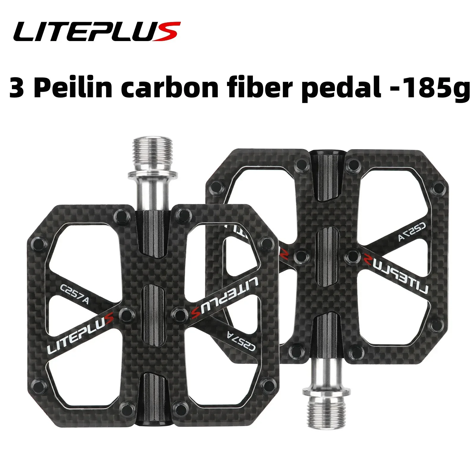 

LITEPLUS Ultralight Mountain Bicycle Carbon Fiber Pedal 185g Titanium Shaft 3 Bearings Road Bike Pedal Anti Slip Racing Pedal