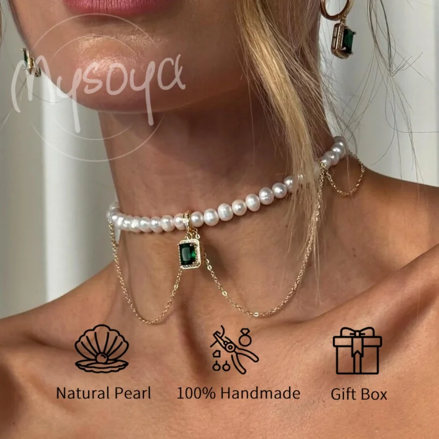 

MYSOYA White Freshwater Pearl Necklace 6-7mm with Gift Box, Gift for Him/ Her, Suitable for Daily/ Birthday/ Wedding