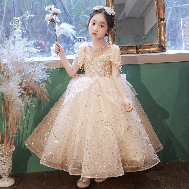 Elegant Dresses For Girls Piano Performance Formal High end Costumes Children Day Fashion Party Host Luxury Long Dresses