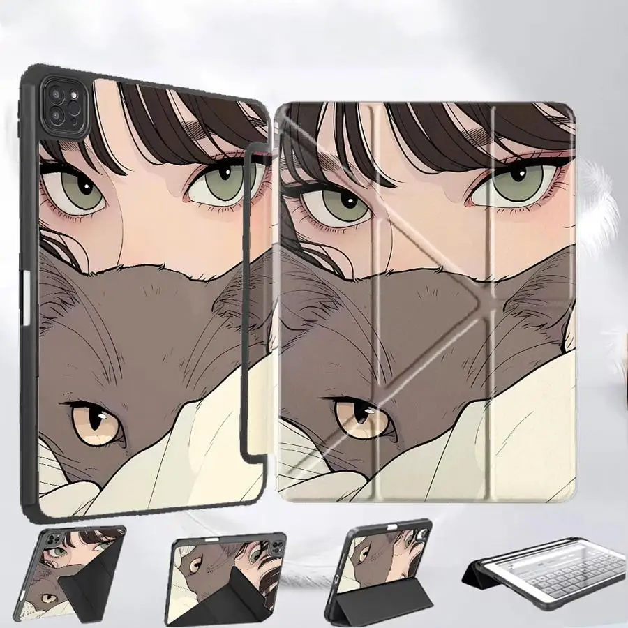 

Holder Cover Tablet Case For iPad Mini 6 7 Air 4 5 M3 M2 M4 11inch Pro 2025 Pro 11th 10th 9th 8th 7th 12.9inch Half-Hidden Girl