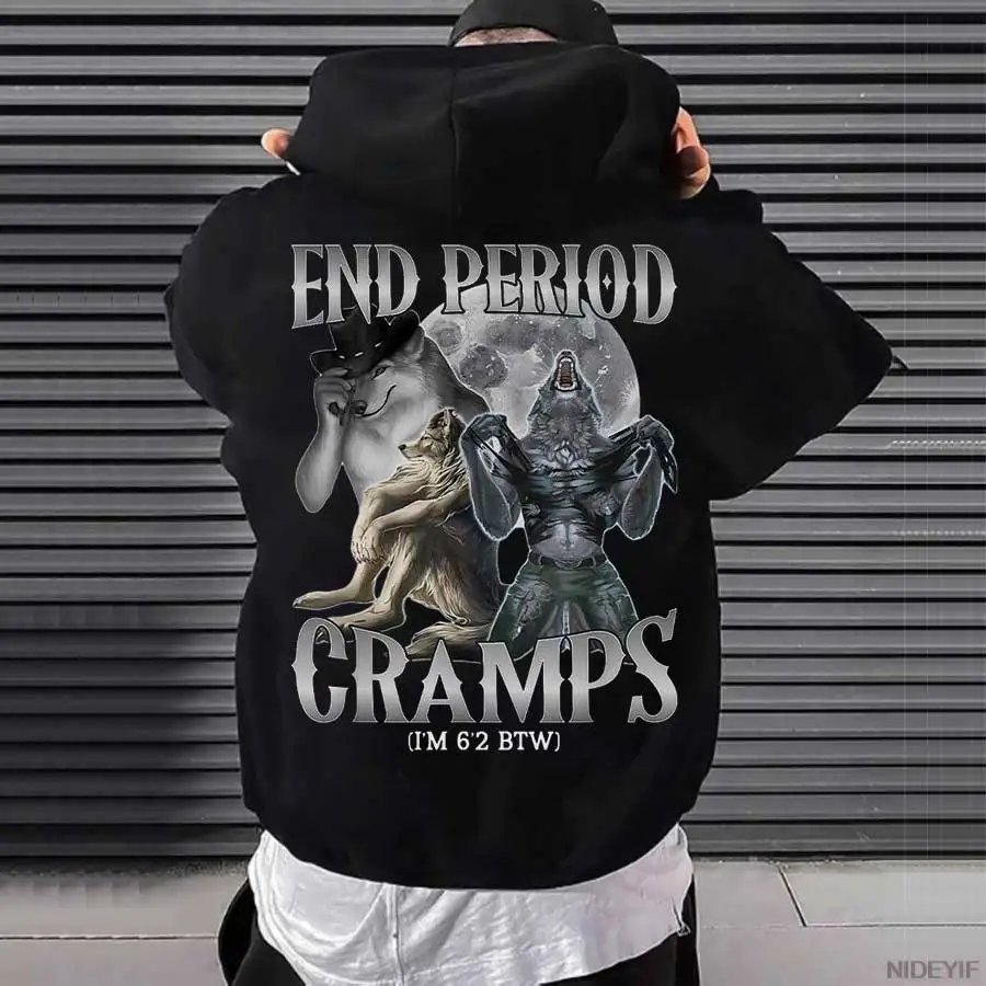 تشنجات فترة النهاية (I'm 6'2 BTW) مضحك ألفا وولف كرينج ميمي هوديي الرجال النساء البلوز لينة عادية البلوز تحذير القمم P539 #4