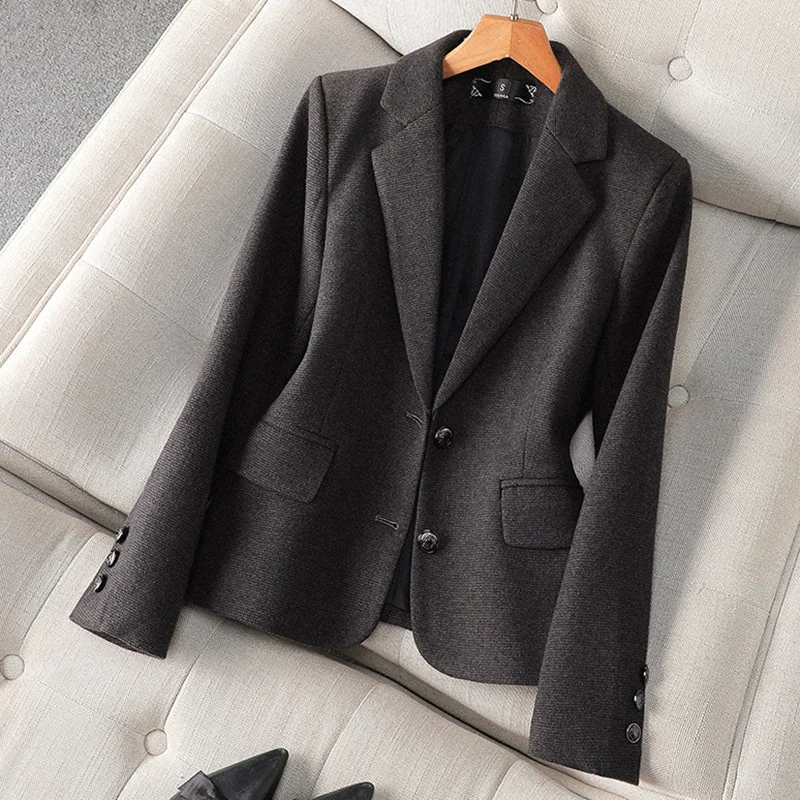 Women Formal Blazer Ladies Gray Coffee Female Long Sleeve Single Breasted Business Work Wear Jacket Autumn Winter Short  Jackets