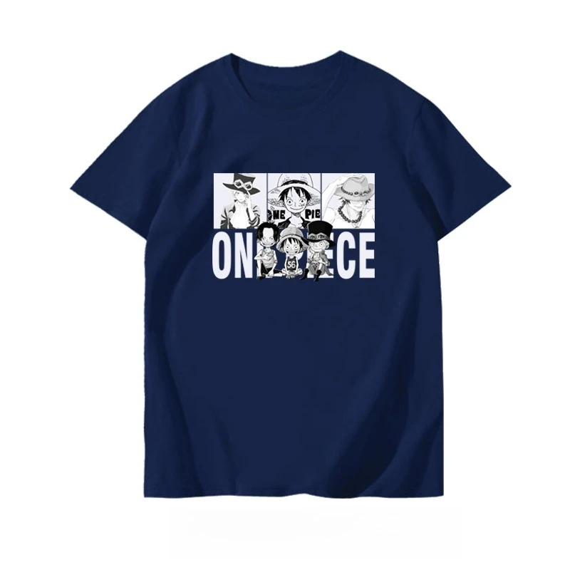 ONE PIECE Three Brothers Short Sleeve T-Shirt Men's and Women's Cotton Loose Anime Couple Half Sleeve Luffy Ace Saab Top Popular