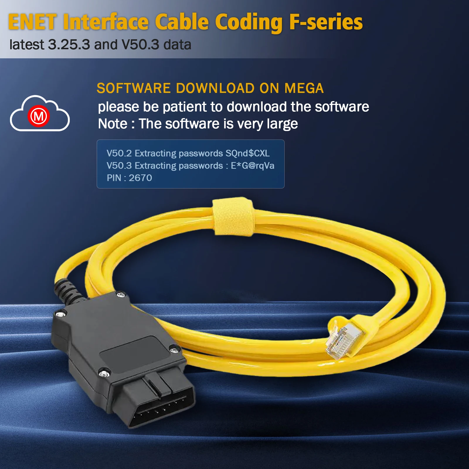 Enet Cable for BMW F/G series ICOM OBD2 Coding Diagnostic Cable Ethernet to Data OBDII Coding Hidden Data Scanner Tool