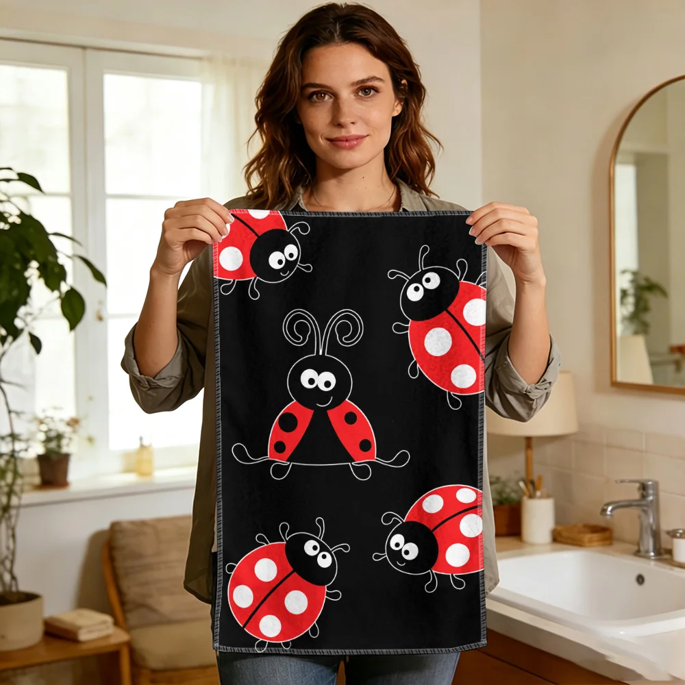 1pc/2pcs Cartoon Ladybug Print Kitchen Towel-Super absorbent, reusable polyester dishcloths perfect for home decor, cooking, bak