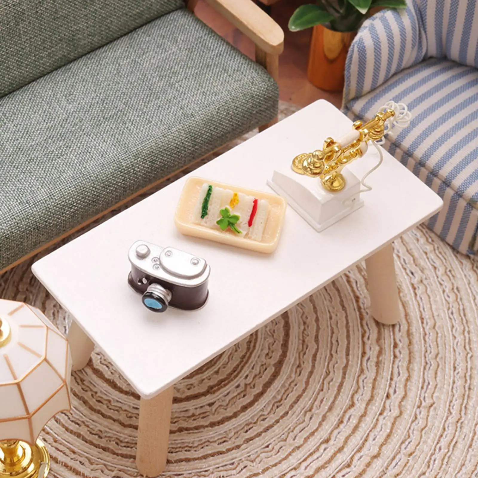 Simple Design Wooden Miniature End Table Desk Handmade Tea Table :12 Scale Dollhouse Living Room Furniture Set