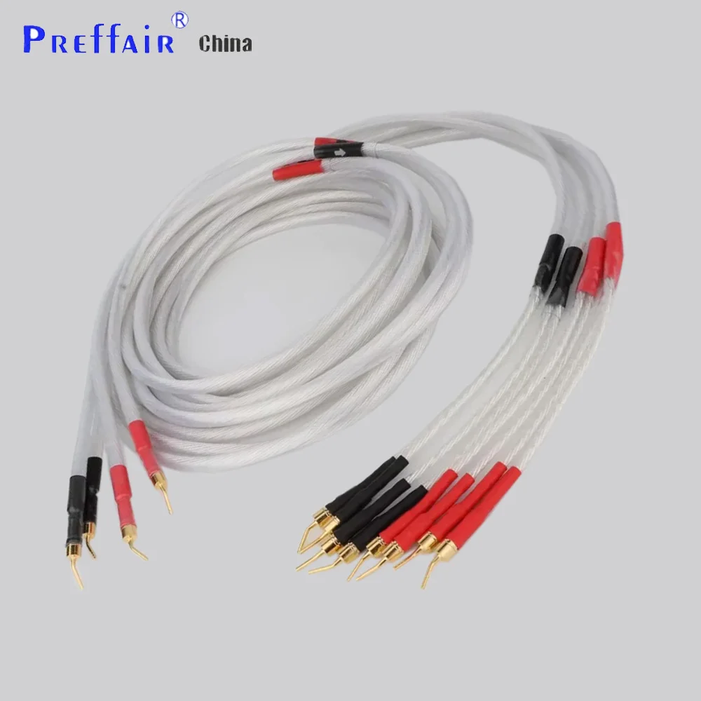 

Preffair 12 Core 7N OCC Copper Silver Plated Hifi Flat Loudspeaker Cable with Gold plated Speaker Wire Pin Banana Plug