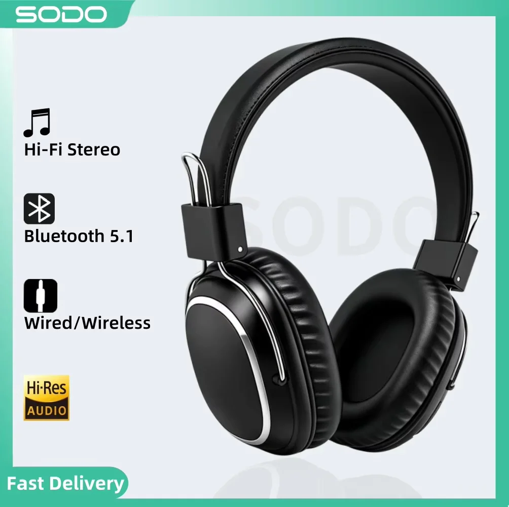 Casque sans fil SODO SD-1004 pliable Bluetooth 5.3 HIFI Stéréo avec haut-parleur 40 mm, casque supra-auriculaire avec micro et prise en charge TF