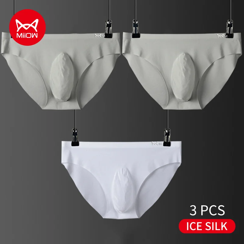 MiiOW 3Pcs Eis Seide Herren Slips Graphene Antibakterielle Männer Unterwäsche Nahtlose Mid-taille Boxer Kurze Boxershorts Verschnaufpause Panti