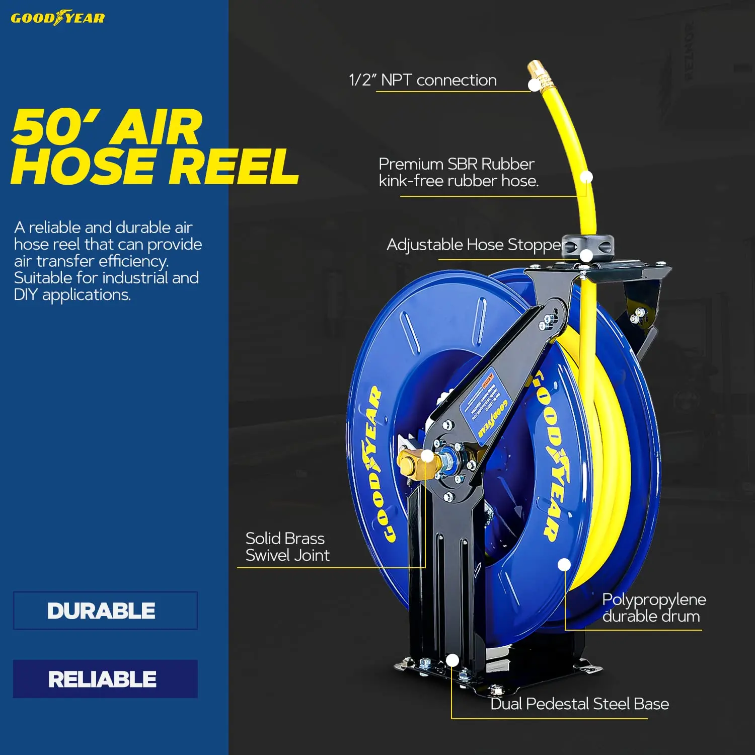 Goodyear Air Hose Reel Retractable 1/2