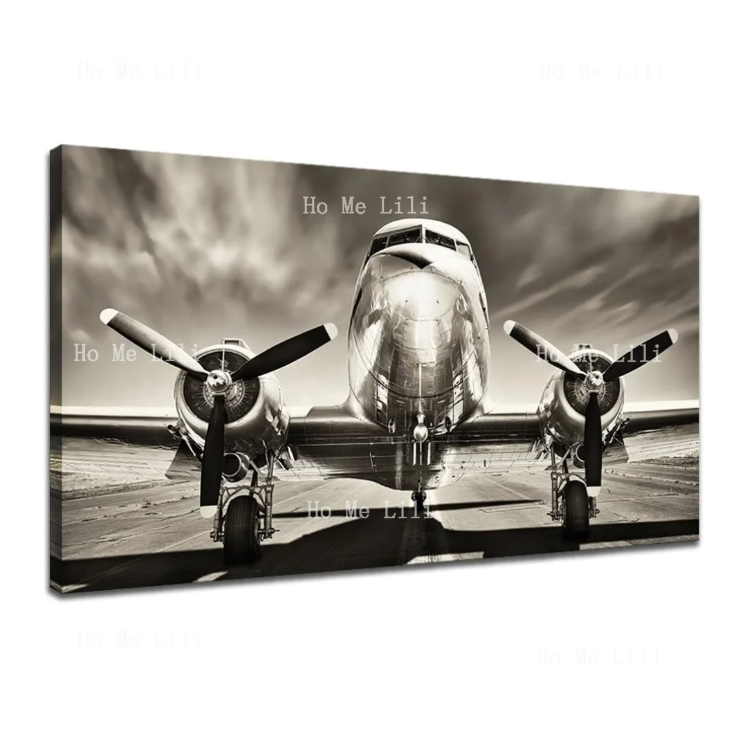 Large Turbine Aircraft On A Runway Antique Airplane Pictures Print On Canvas Modern Home Decor