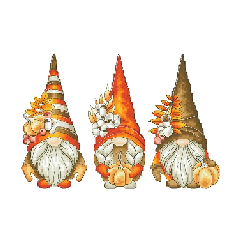 Autumn Gnomes cross stitch package kits 18ct 14ct 11ct unprint canvas cotton thread embroidery DIY handmade needlework