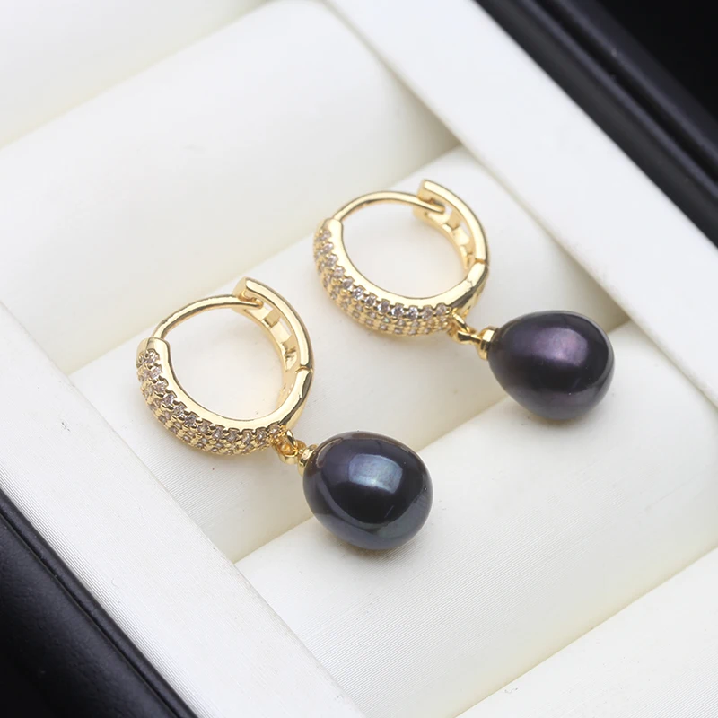 

2025 New Freshwater Pearl Earrings For Women,Cute Gold Plated Pearl Earring Wife Anniversary Gift White Black