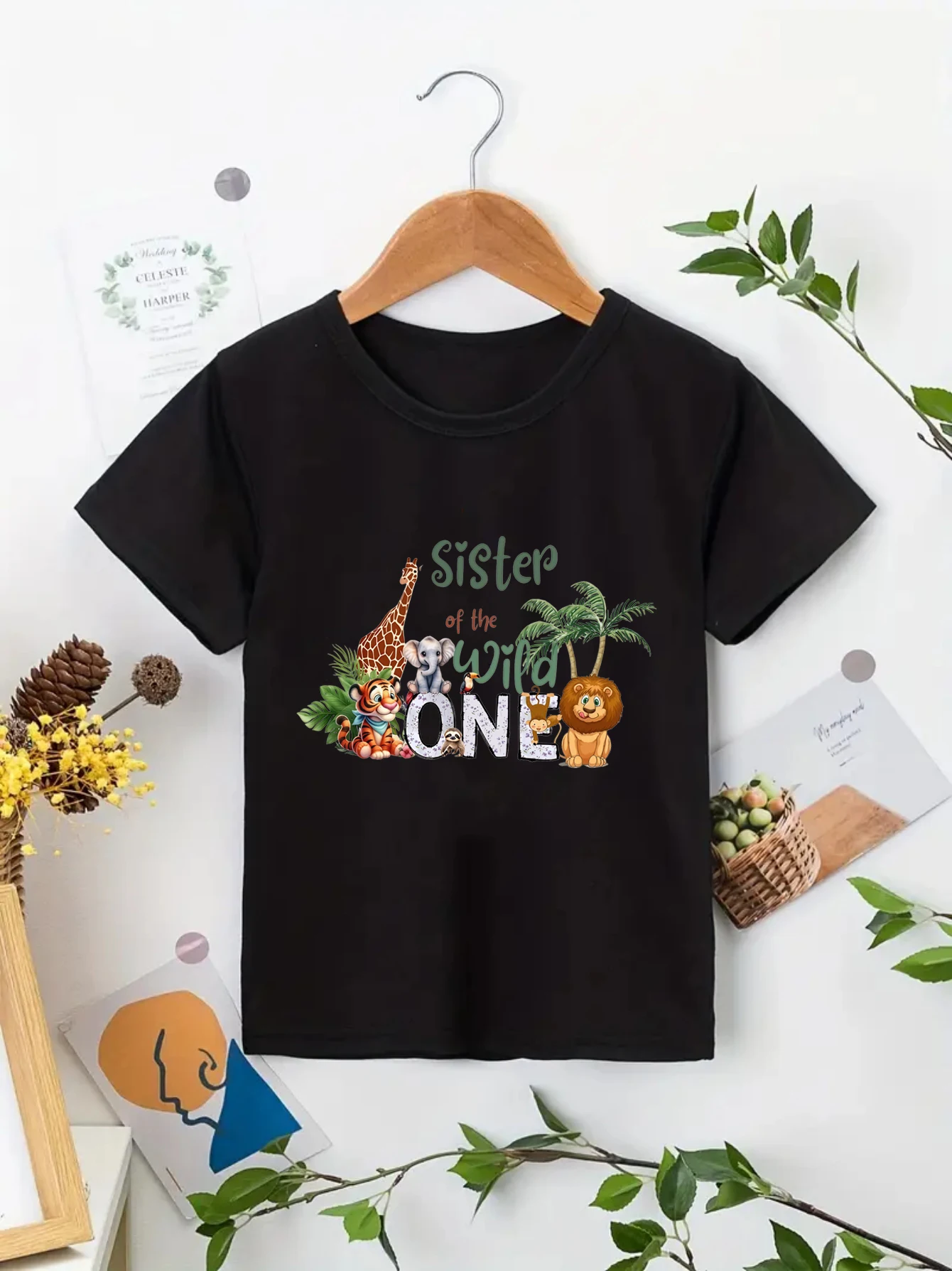 “Sister/Bro of the Wild One” Monkey Lion Giraffe Printed Girl 1st Birthday Party T-shirt Summer Casual Short Sleeve T-Shirt Gift