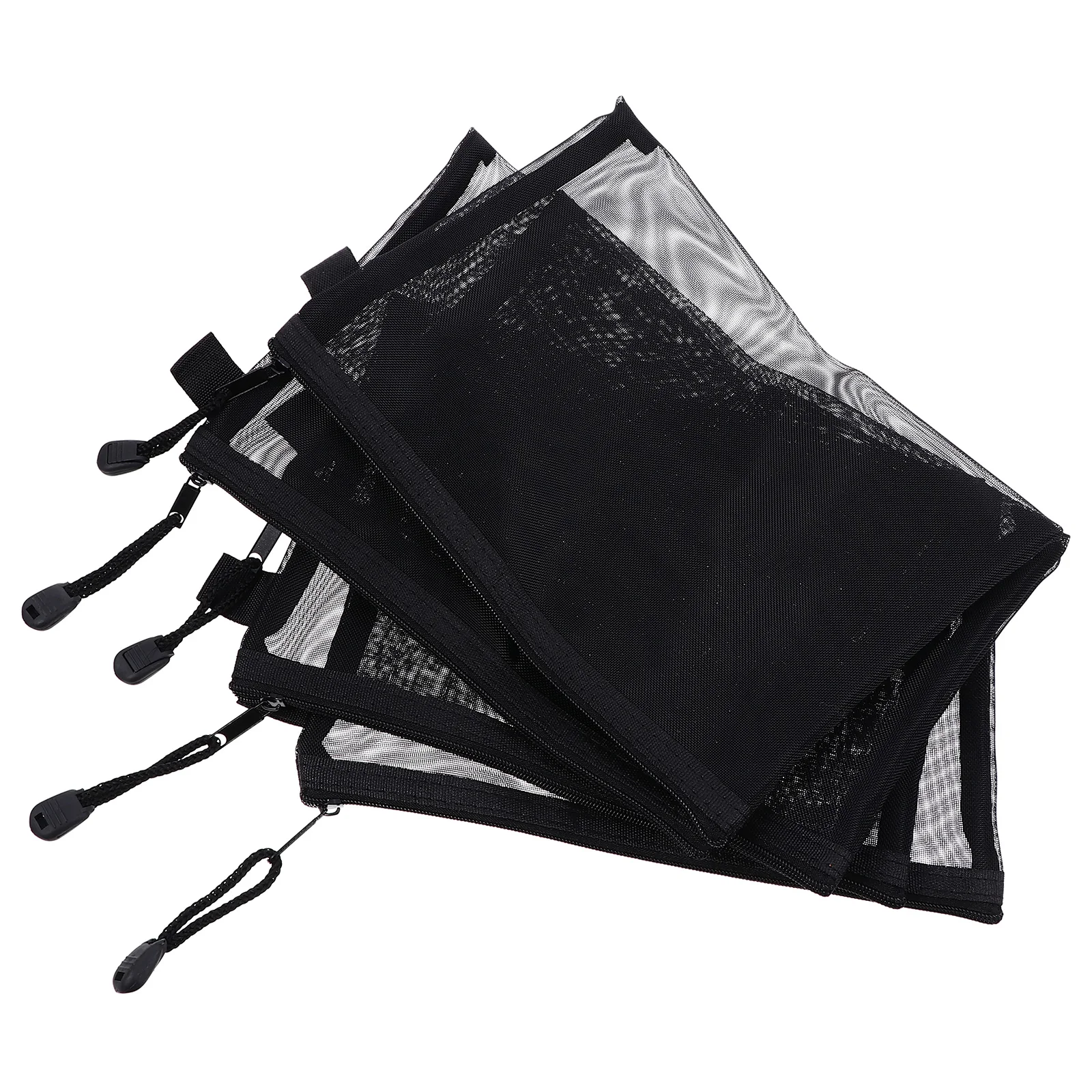 

10pcs A5 Black Nylon Mesh Bags with Zipper for Cosmetics Pencil Case Coin Purse Travel Organizer Daily