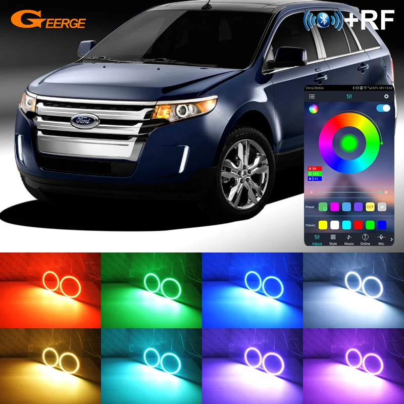 

Для Ford Edge U387 Facelift 2011 2012 2013 2014 BT App RF Remote многоцветный ультра яркий RGB комплект светодиодов «глаза ангела» Halo Rings