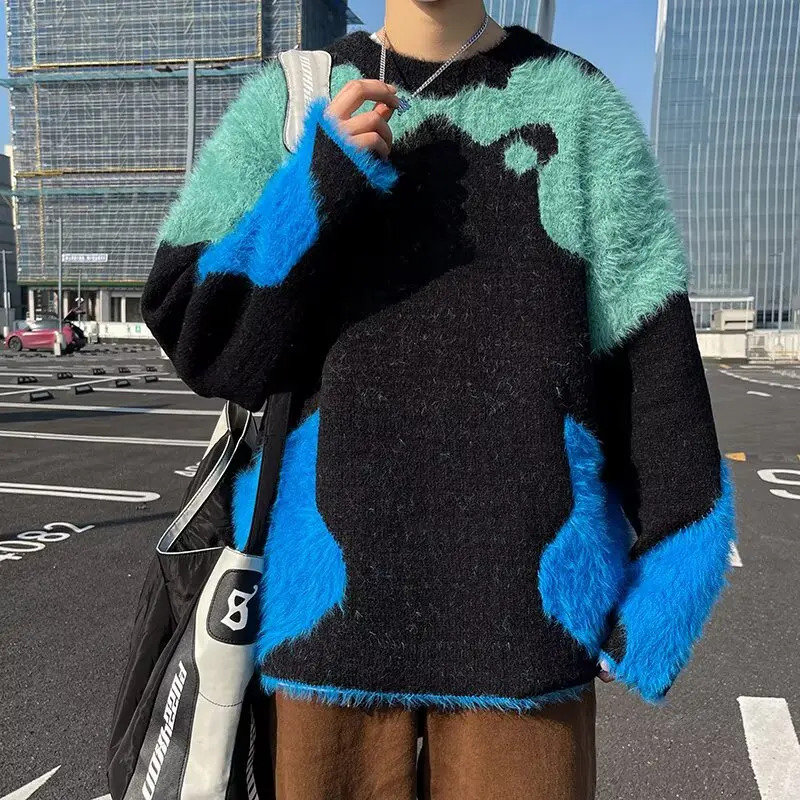 

Warm Casual Men's Knitted Sweater Autumn Winter Color Blo Sea Fur Soft Cozy Leisure Sle Faionable Top