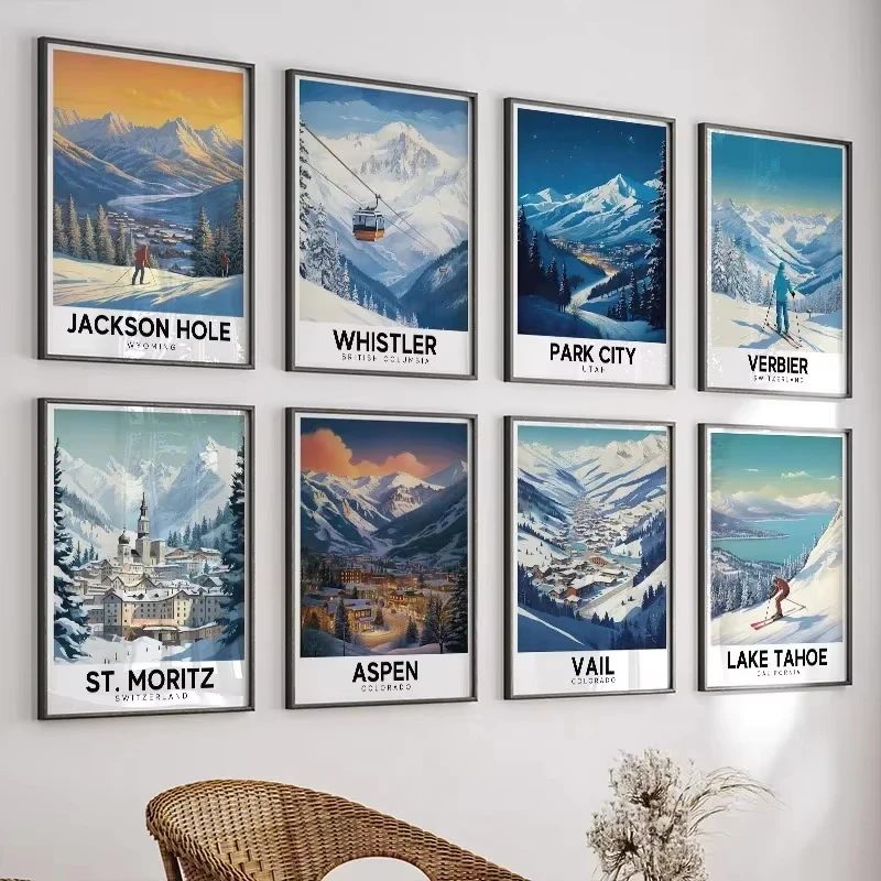 Ski Resort Snow Mountain Aspen Verbier Wall Art Poster Printing Canvas Painting Nordic Living Room Home Decoration Pictures